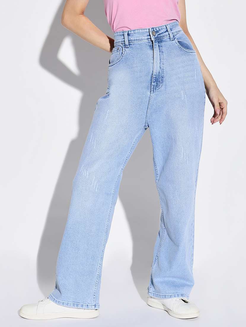 Women Plain Wide Leg Denim Jeans
