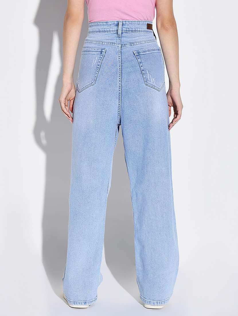 Women Plain Wide Leg Denim Jeans
