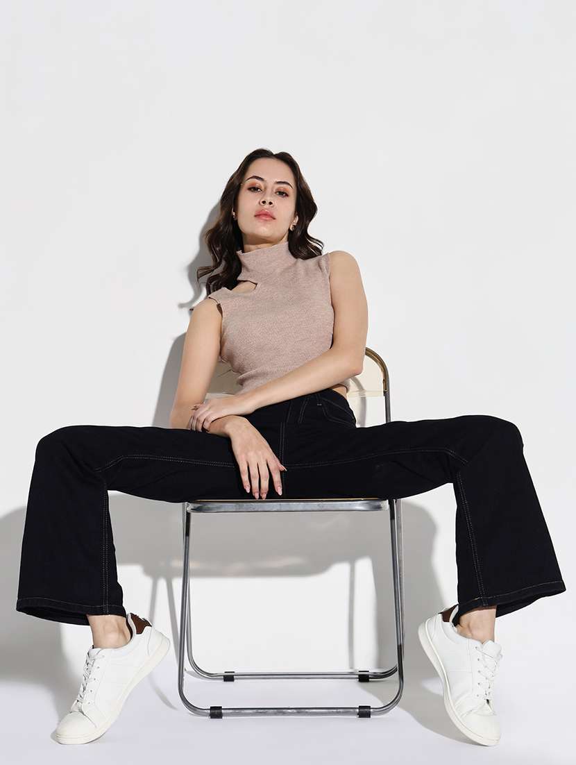 women plain high rise denim jeans - 21632665 -  Standard Image - 4