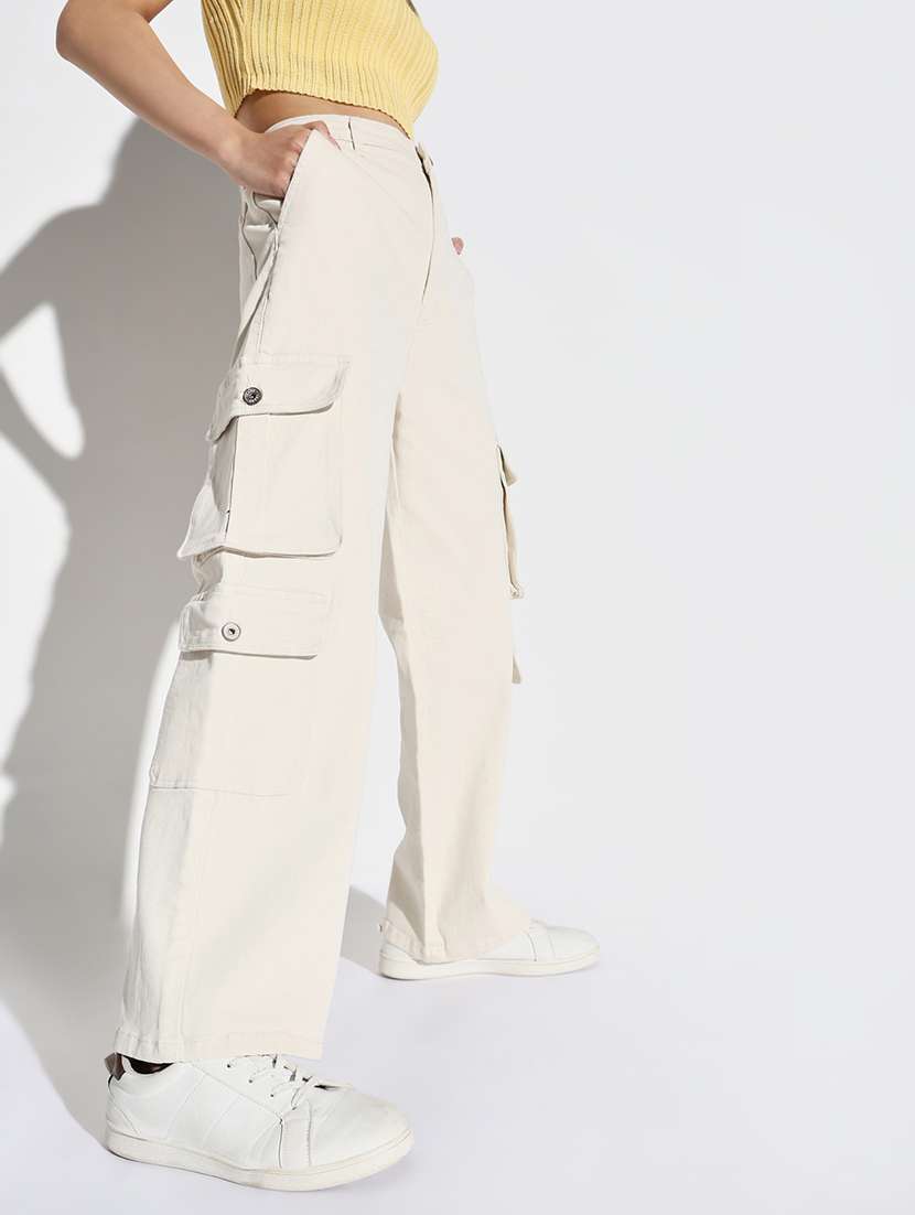 women solid high rise denim cargo - 21632666 -  Standard Image - 1