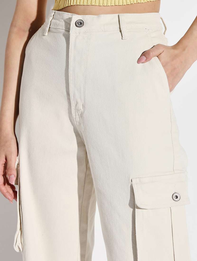 women solid high rise denim cargo - 21632666 -  Standard Image - 6