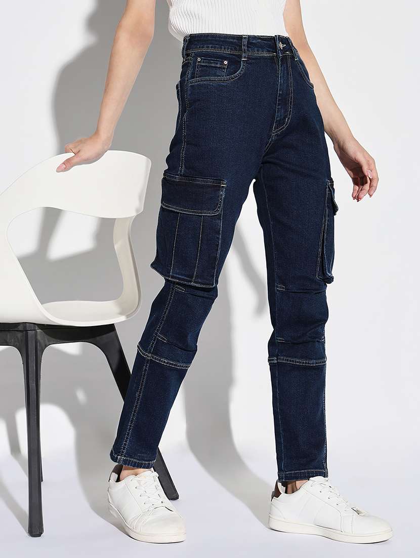 women solid high rise cargo - 21632669 -  Standard Image - 1