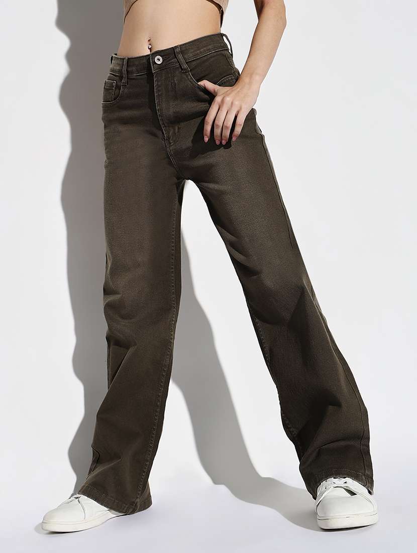 women solid high rise wide leg jean - 21632674 - Standard Image - 1