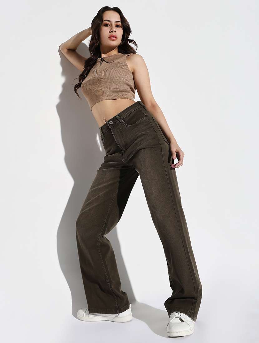 women solid high rise wide leg jean - 21632674 - Standard Image - 4