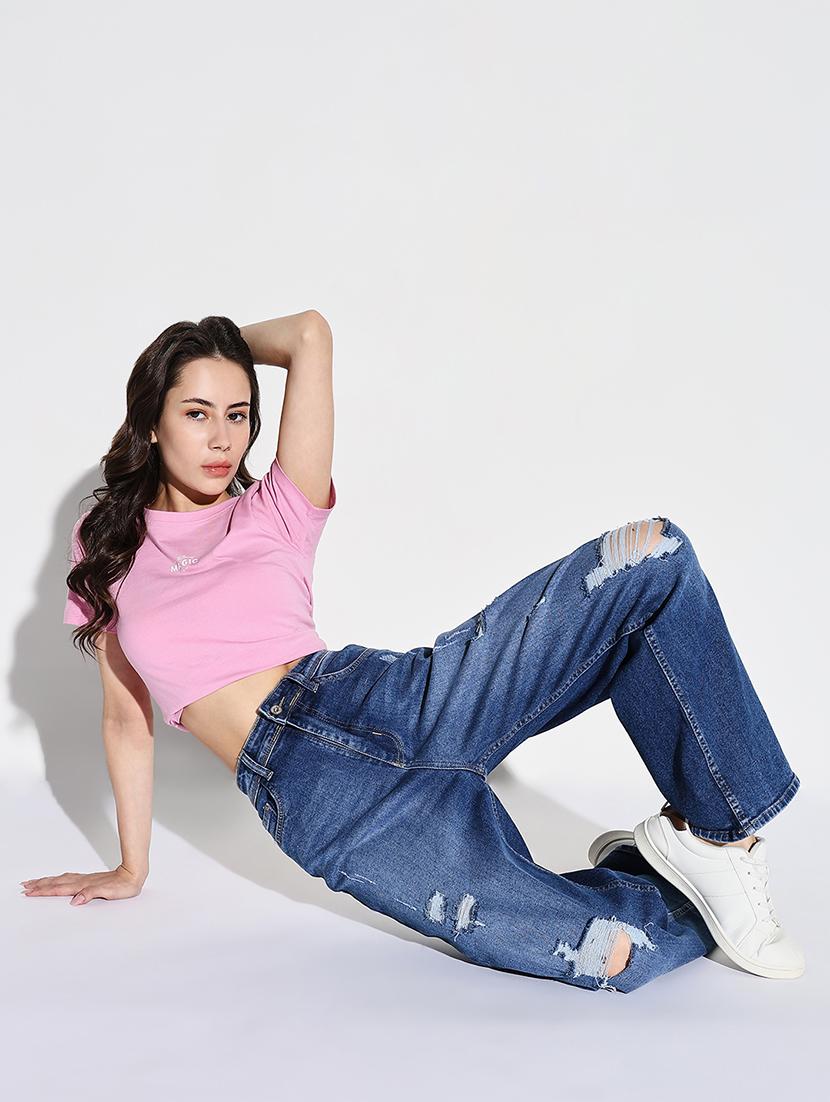 women solid high rise wide leg jean - 21632675 - Standard Image - 4