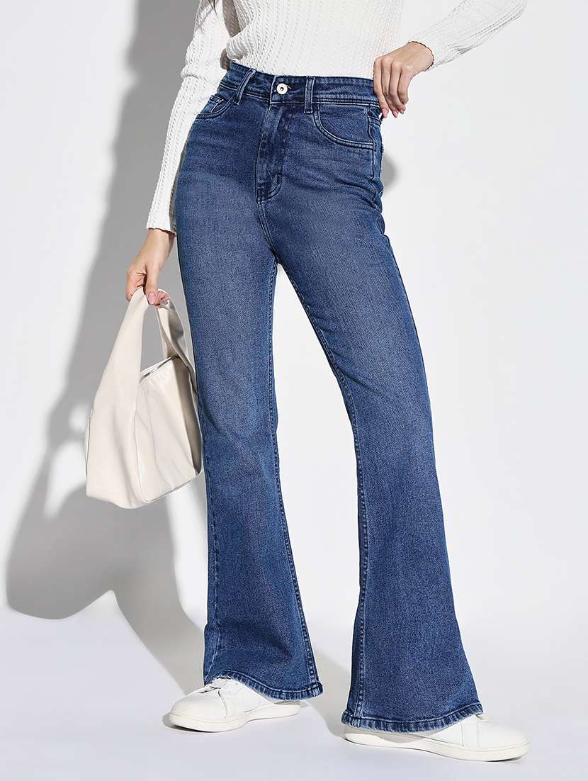 women plain high rise denim jeans - 21632676 -  Standard Image - 1