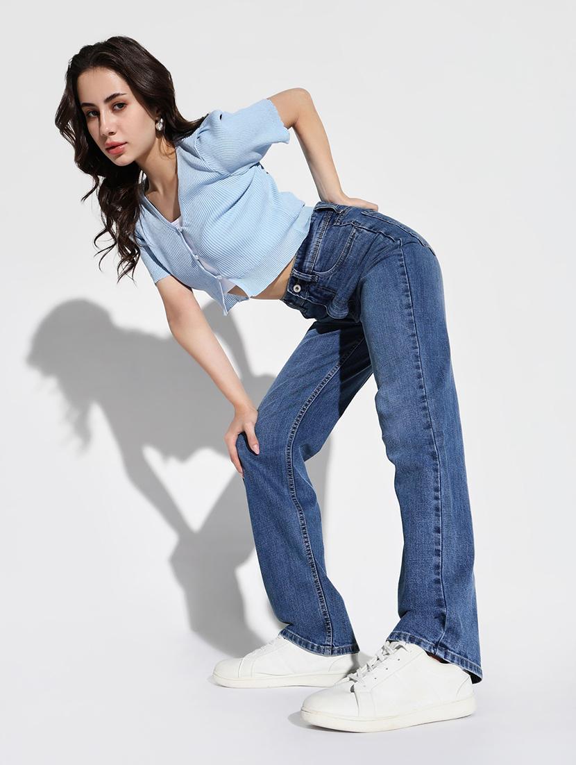 women plain high rise denim jeans - 21632677 - Standard Image - 4