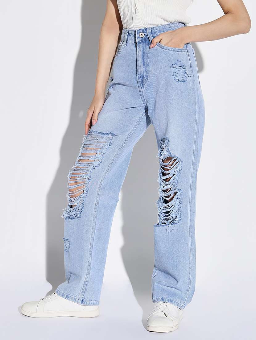 women distress mid rise denim jeans - 21632679 -  Standard Image - 1