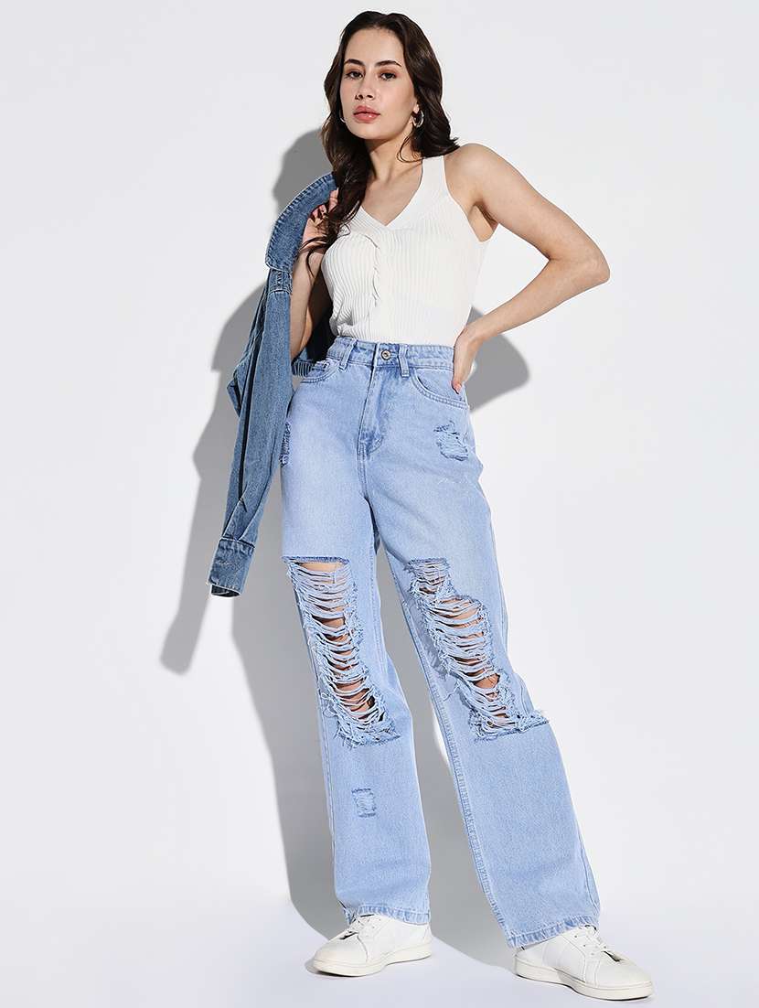 women distress mid rise denim jeans - 21632679 - Standard Image - 4