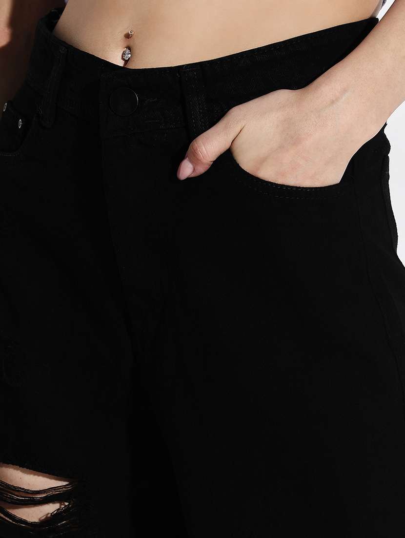 women solid high rise baggy leg jean - 21632682 -  Standard Image - 6