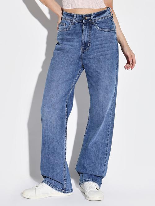 women solid high rise wide leg jean - 21632683 - Standard Image - 0