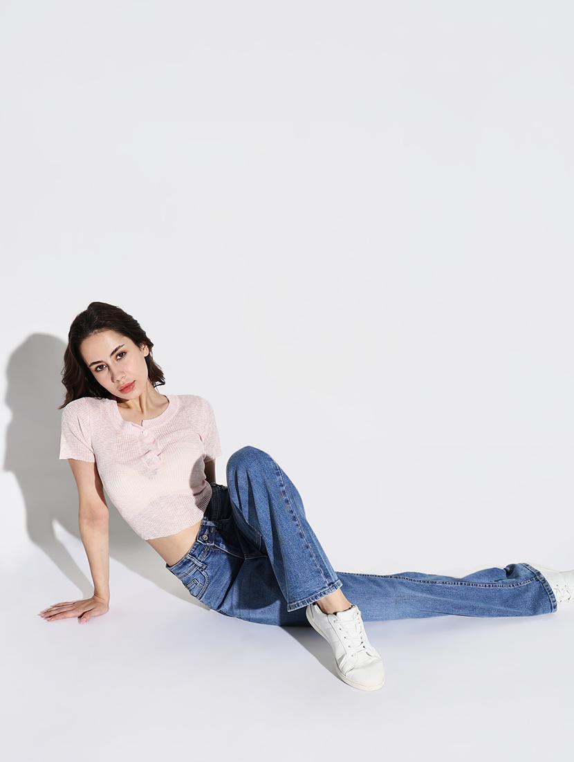 women solid high rise wide leg jean - 21632683 - Standard Image - 4