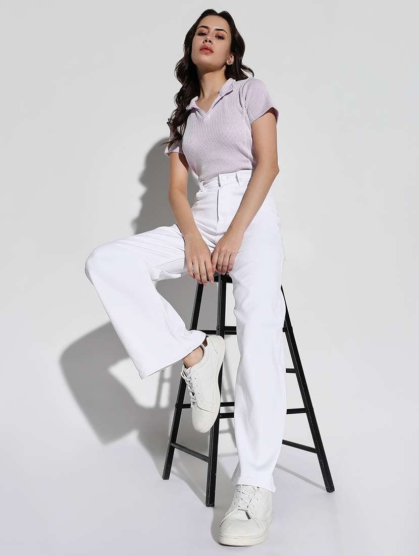 women solid high rise wide leg jean - 21632685 -  Standard Image - 4