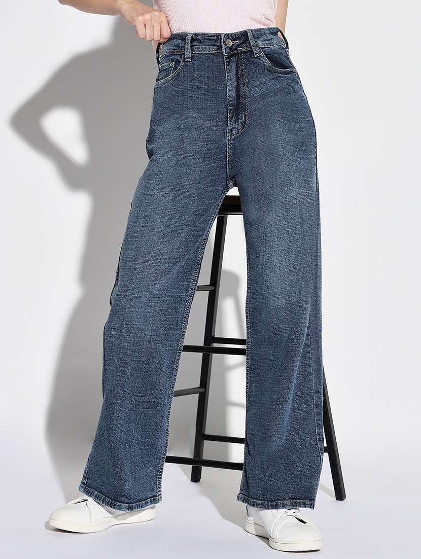 women solid high rise wide leg jean - 21632686 -  Standard Image - 1