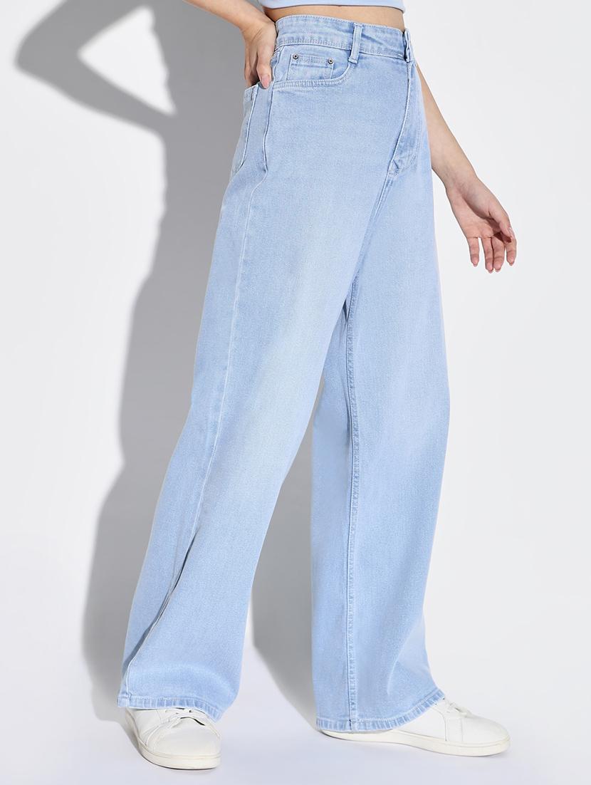 women solid high rise wide leg jean - 21632688 - Standard Image - 1