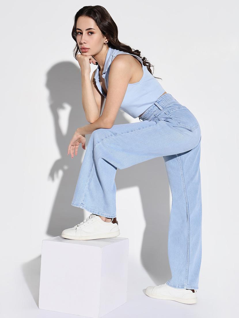 women solid high rise wide leg jean - 21632688 - Standard Image - 4