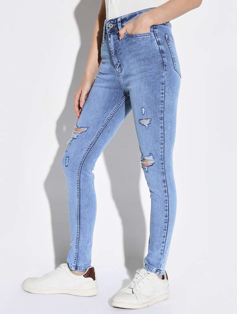 women distress mid rise denim jeans - 21632689 -  Standard Image - 1