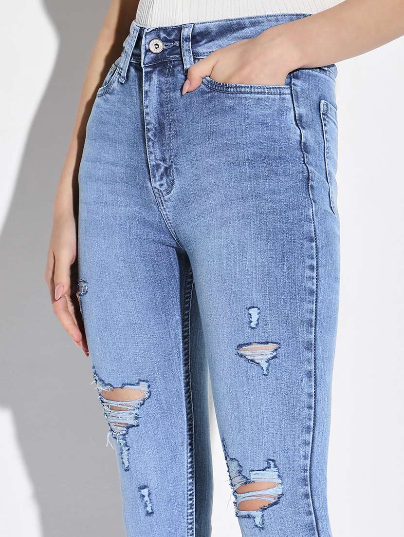 women distress mid rise denim jeans - 21632689 -  Standard Image - 6