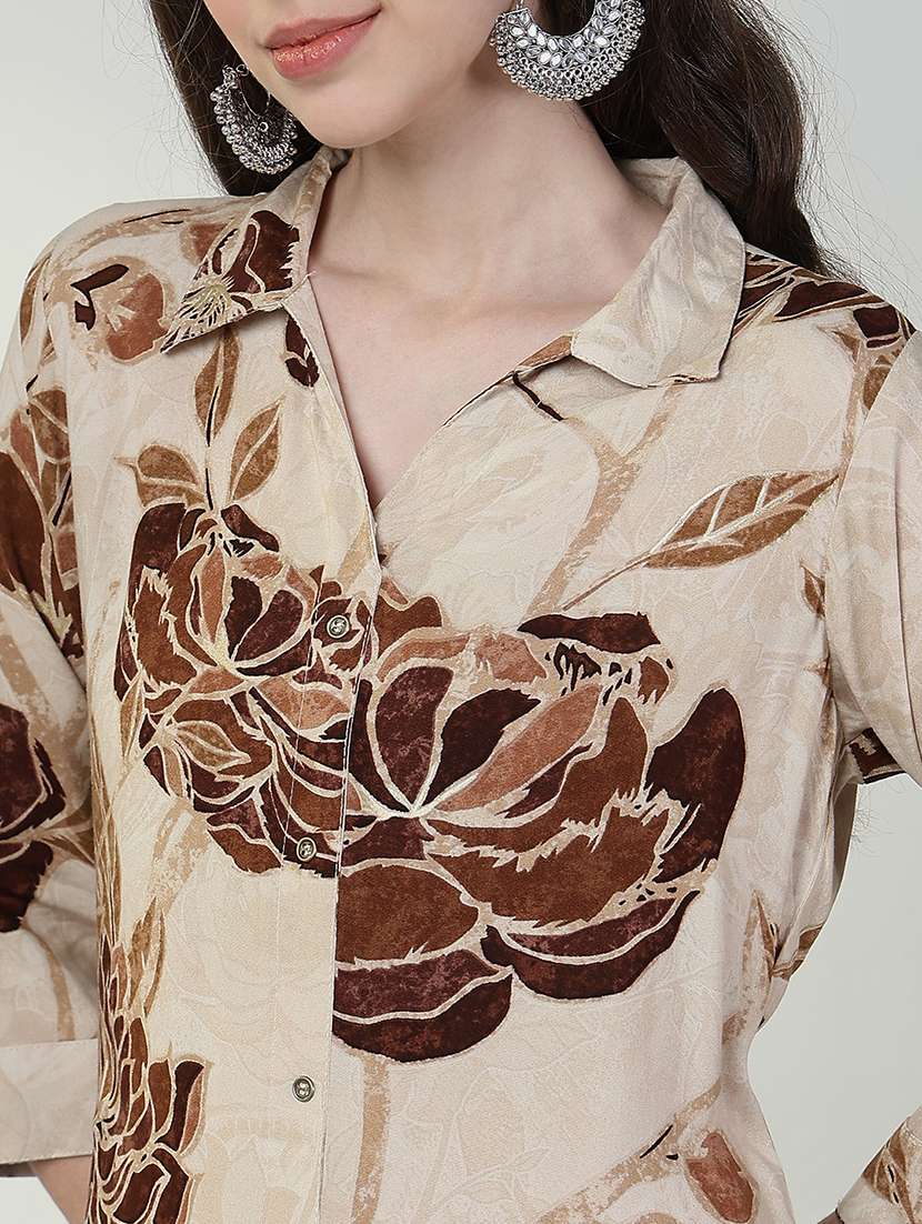 women beige floral kurta palazzo set  - 21632696 -  Standard Image - 6