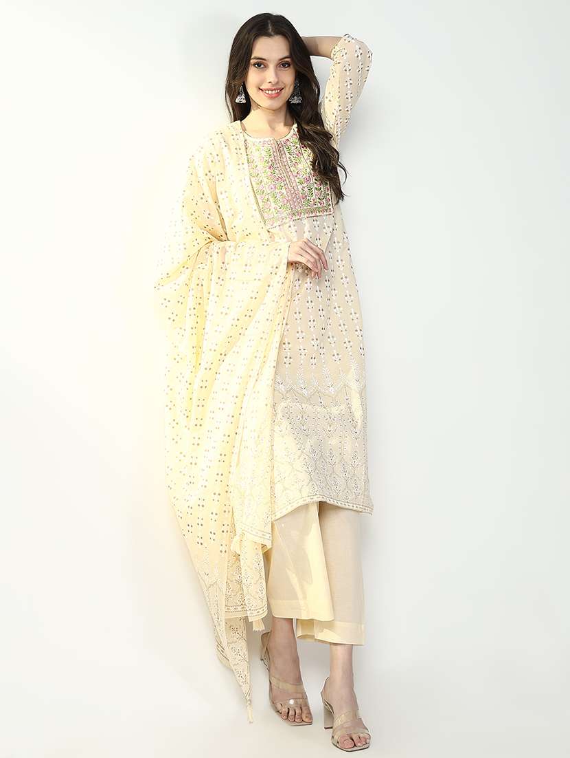 women three quarter sleeve kurta pant with dupatta set - 21632699 -  Standard Image - 1