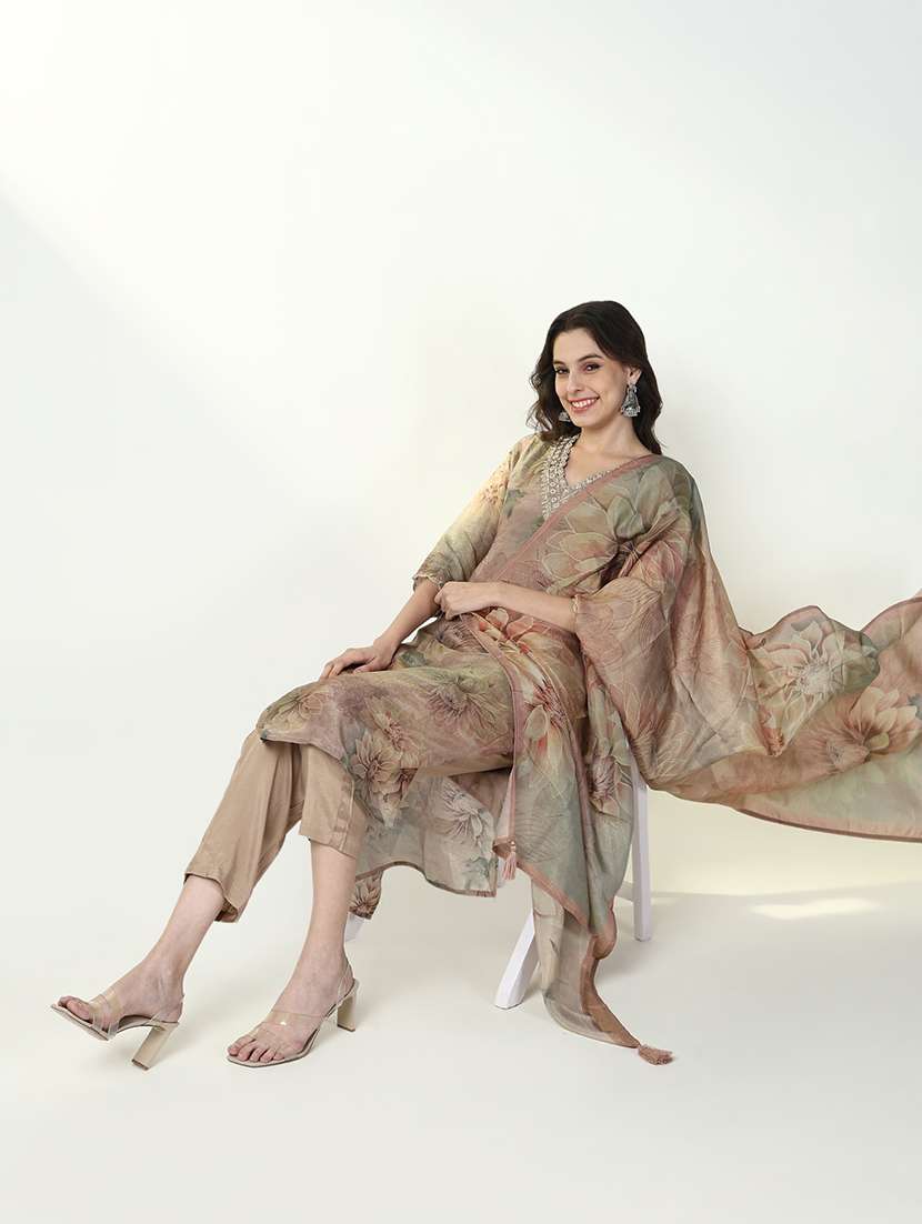 women three quarter sleeve kurta pant with dupatta set - 21632703 -  Standard Image - 1