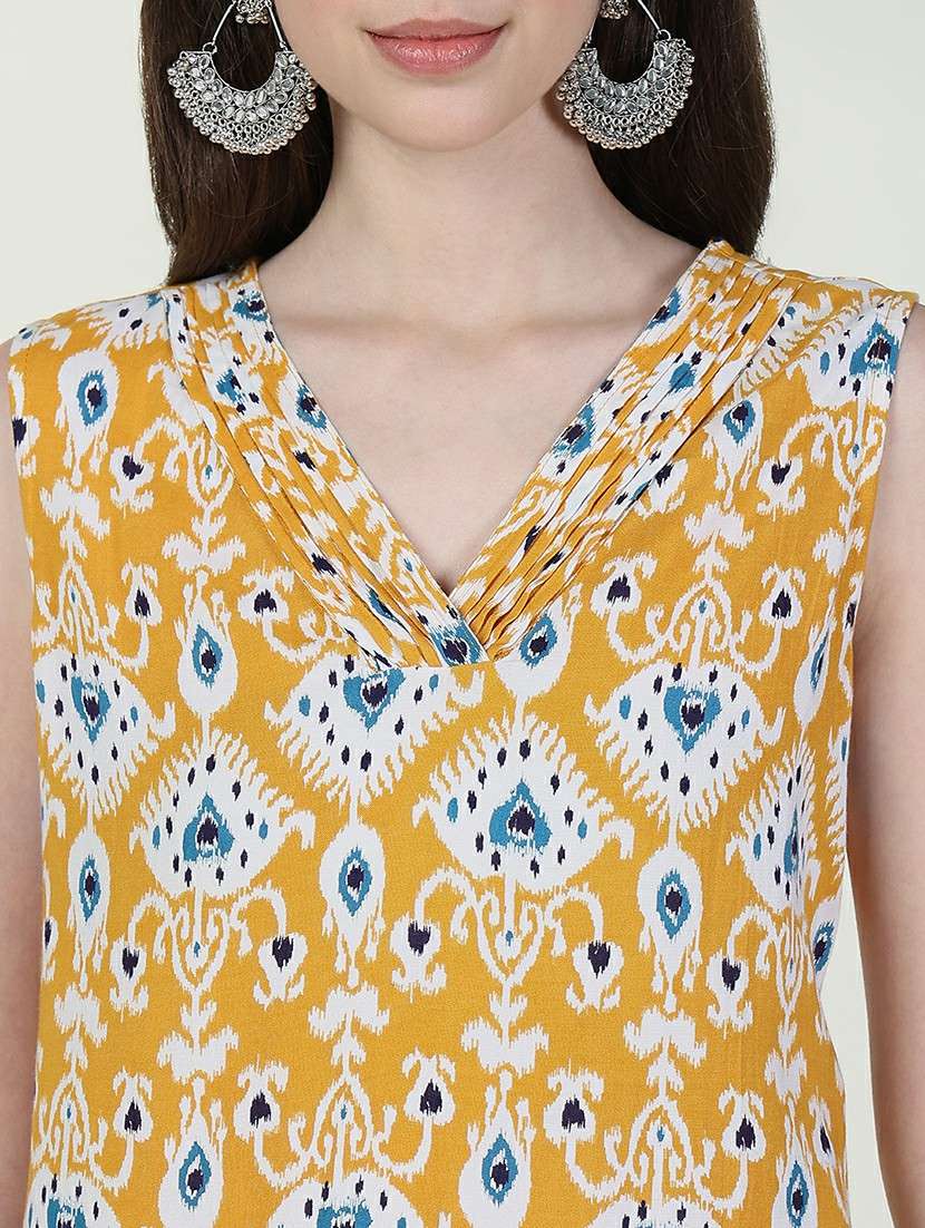 women mustard ikat printed kurta pant set - 21632709 - Standard Image - 6