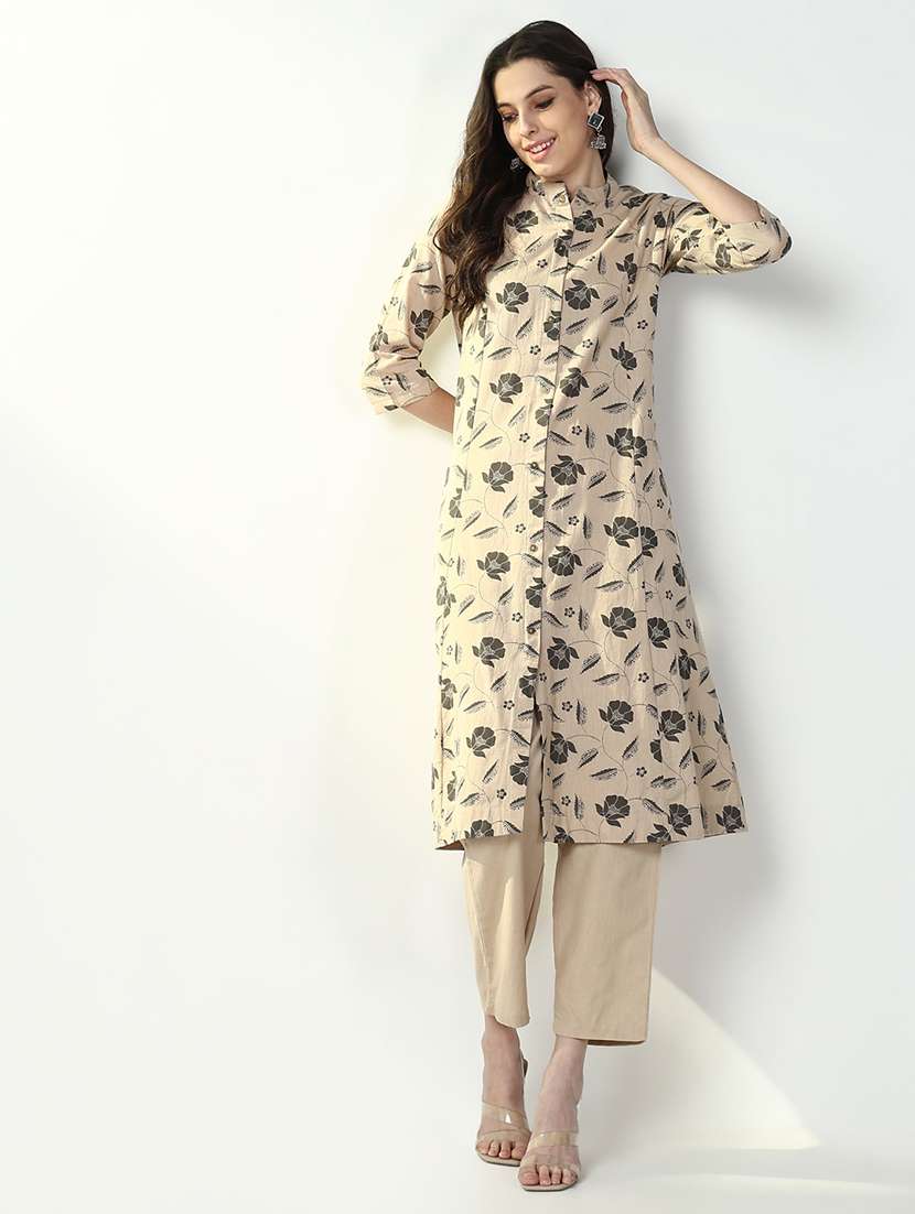 women beige floral kurta pant set - 21632716 -  Standard Image - 1