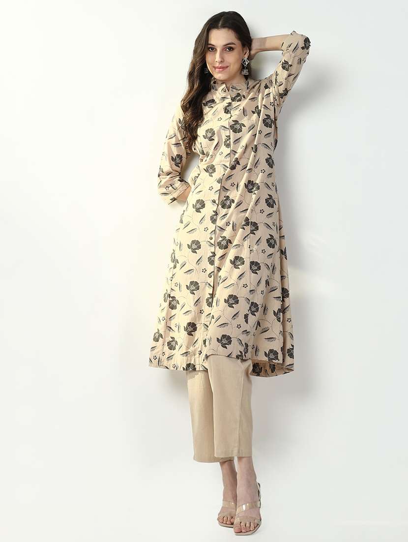 women beige floral kurta pant set - 21632716 -  Standard Image - 4
