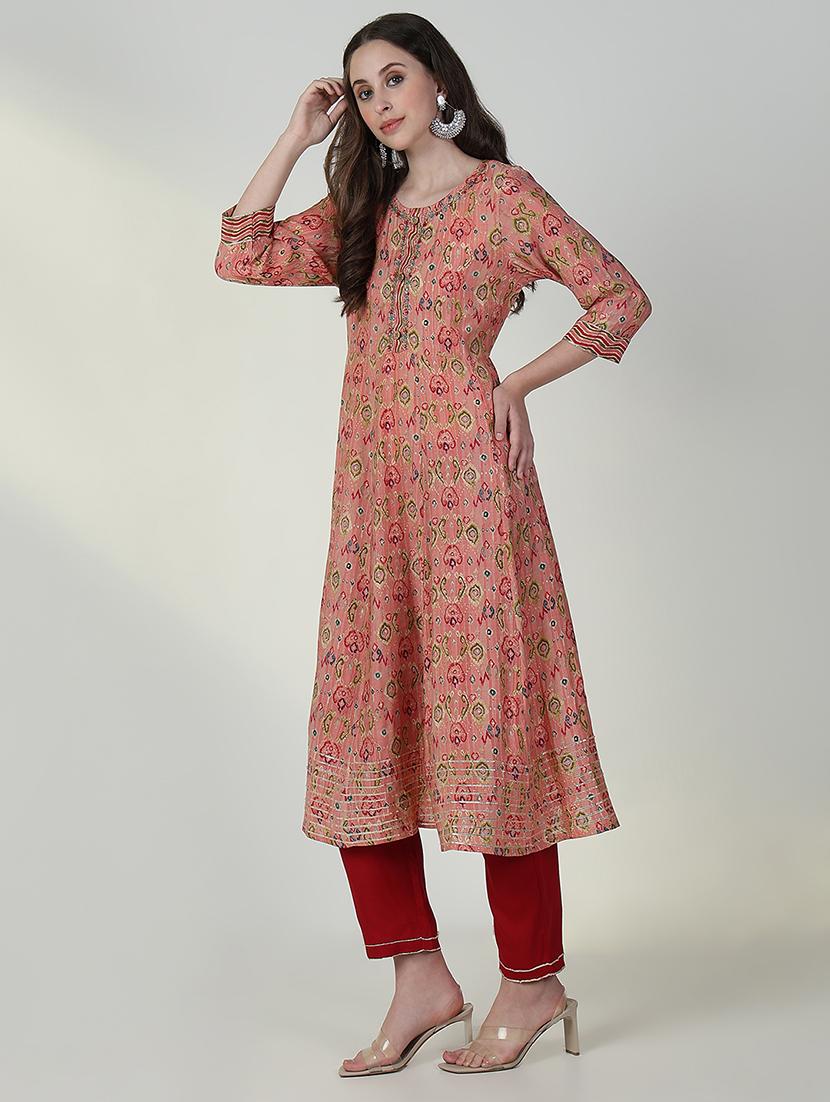 women three quarter sleeve anarkali kurta pant with dupatta set - 21632720 - Standard Image - 4