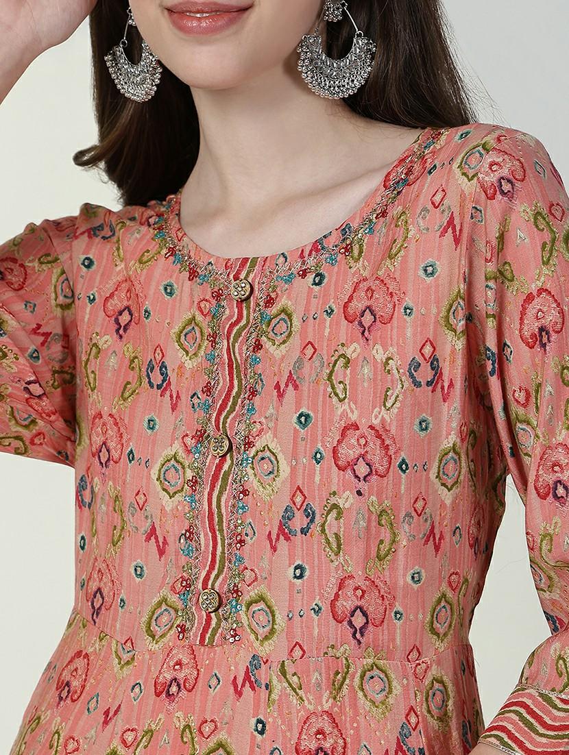 women three quarter sleeve anarkali kurta pant with dupatta set - 21632720 - Standard Image - 6