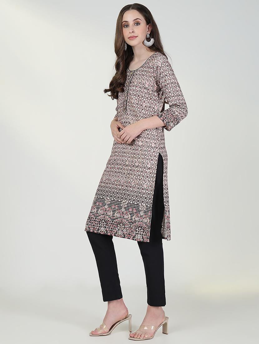 women printed three quarter sleeve straight kurta - 21632721 - Standard Image - 4
