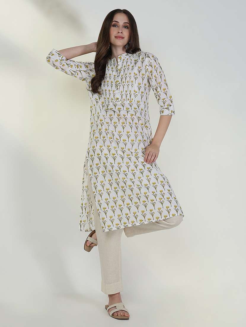 women floral roll up sleeve straight kurta - 21632725 -  Standard Image - 1