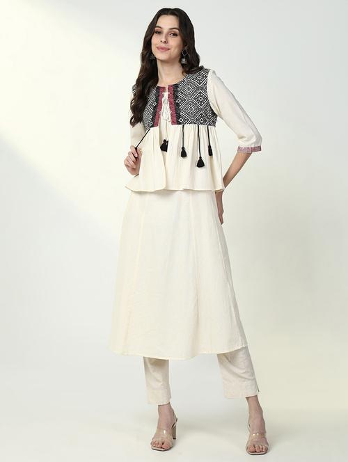 women cream solid kurta with jacket - 21632727 -  Standard Image - 0