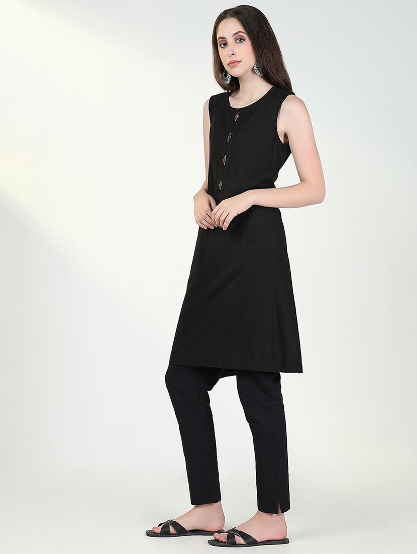 women black solid sleeveless kurta with jacket - 21632729 - Standard Image - 1