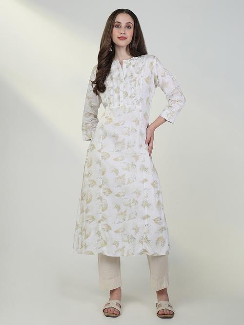 women white printed three quarter sleeve a-line kurta - 21632732 - Standard Image - 0