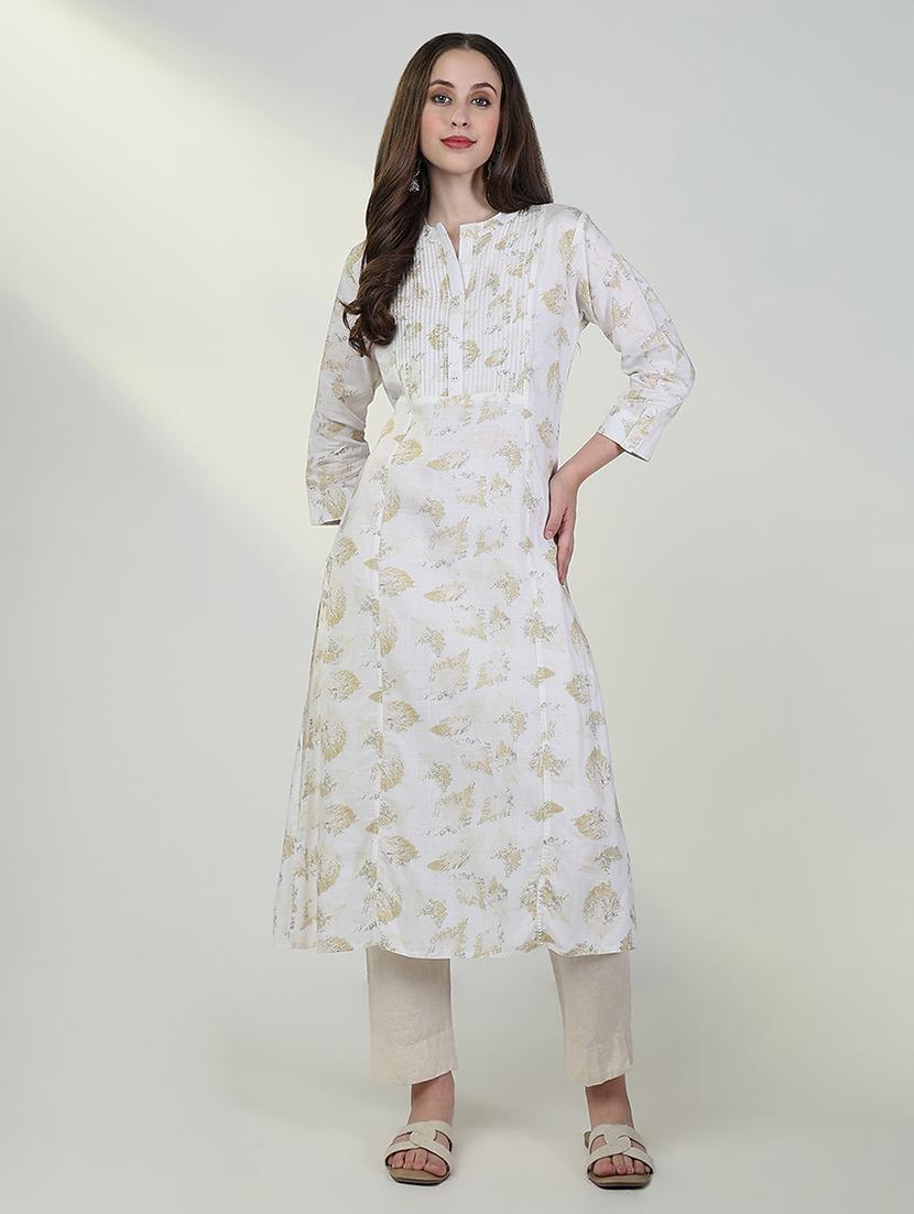 women white printed three quarter sleeve a-line kurta - 21632732 - Zoom Image - 0