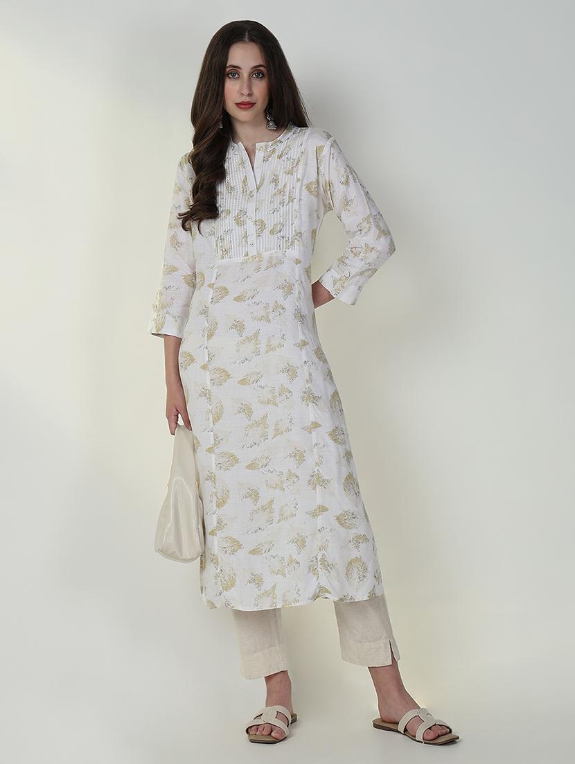 women white printed three quarter sleeve a-line kurta - 21632732 - Standard Image - 4