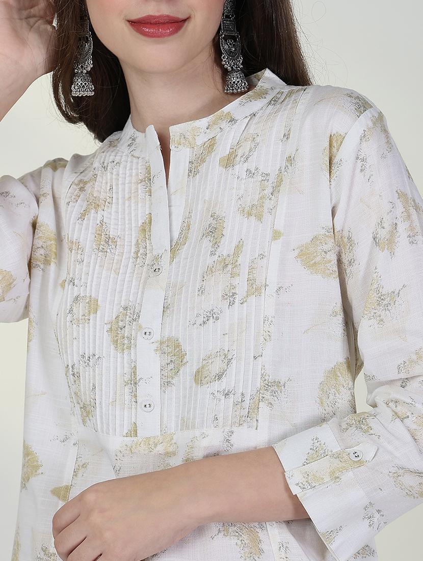 women white printed three quarter sleeve a-line kurta - 21632732 - Standard Image - 6