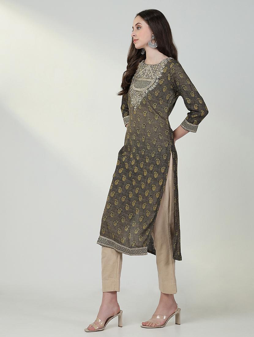 women three quarter sleeve straight kurta - 21632733 - Standard Image - 4
