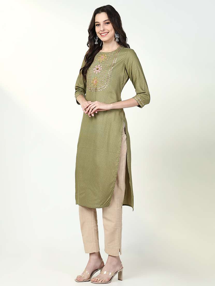 women three quarter sleeve straight kurta - 21632734 -  Standard Image - 4