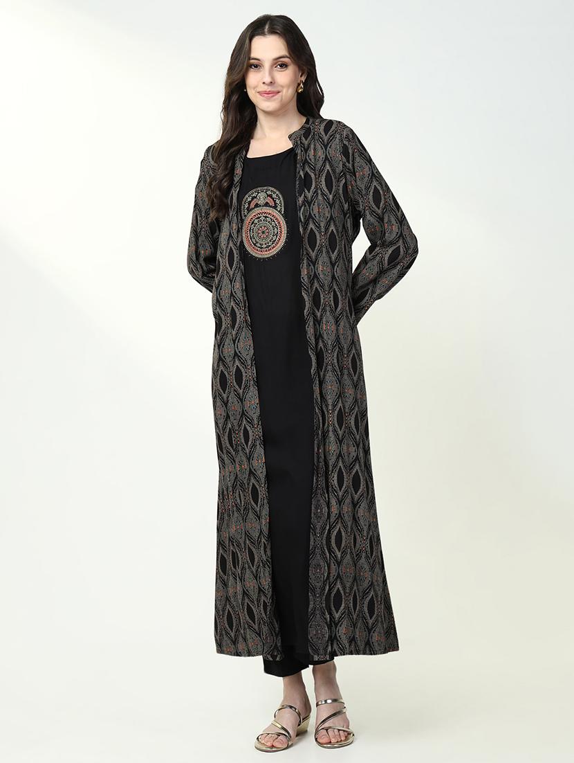 women black embroidered kurta with jacket - 21632735 - Zoom Image - 0