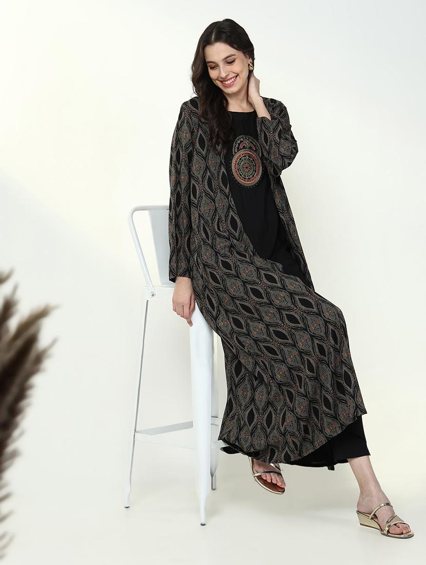 women black embroidered kurta with jacket - 21632735 - Standard Image - 1