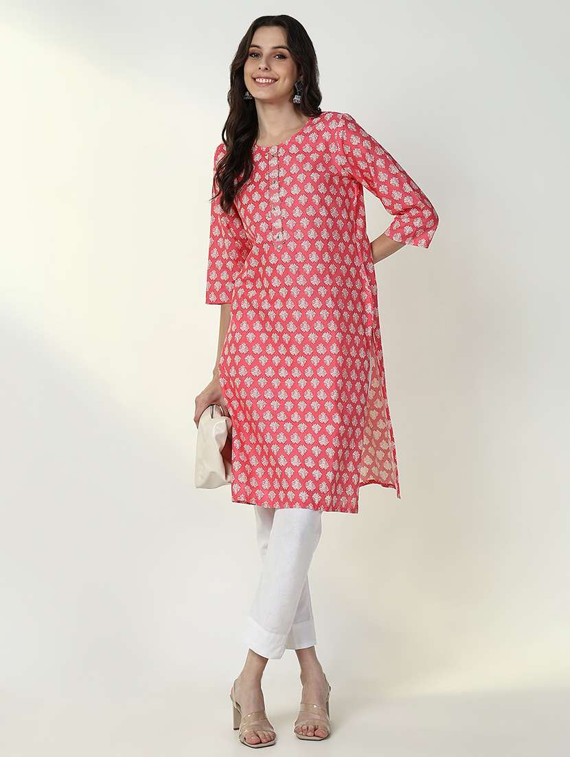 women three quarter sleeve straight kurta - 21632736 -  Standard Image - 1