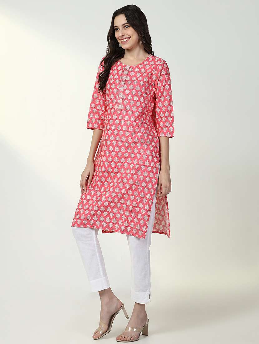 women three quarter sleeve straight kurta - 21632736 -  Standard Image - 4