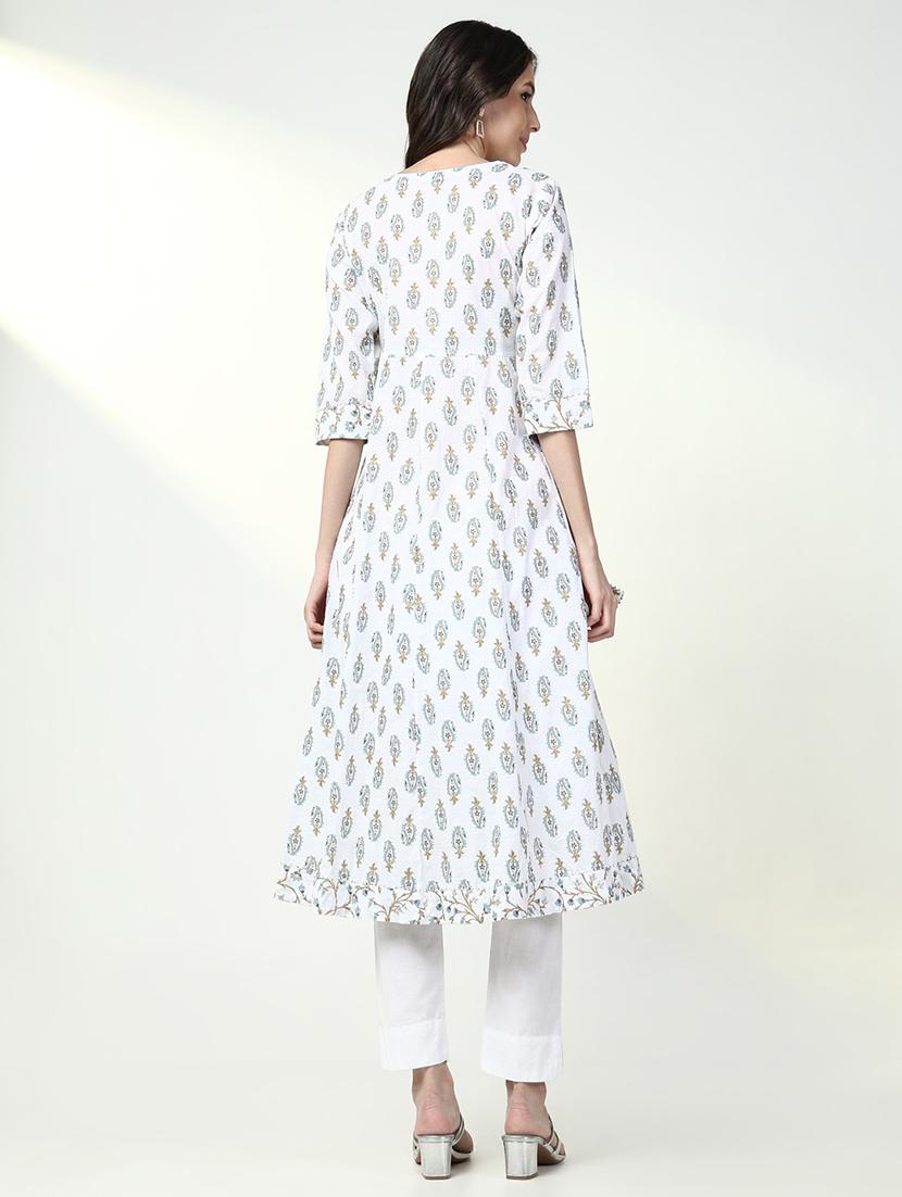 women white printed three quarter sleeve anarkali kurta - 21632737 - Standard Image - 4