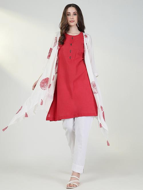 women red solid sleeveless kurta with jacket - 21632739 - Standard Image - 0