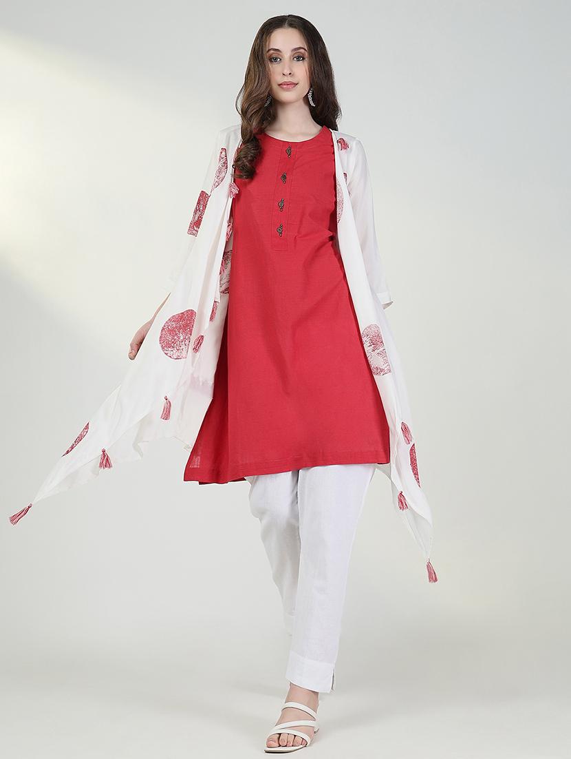 women red solid sleeveless kurta with jacket - 21632739 - Zoom Image - 0