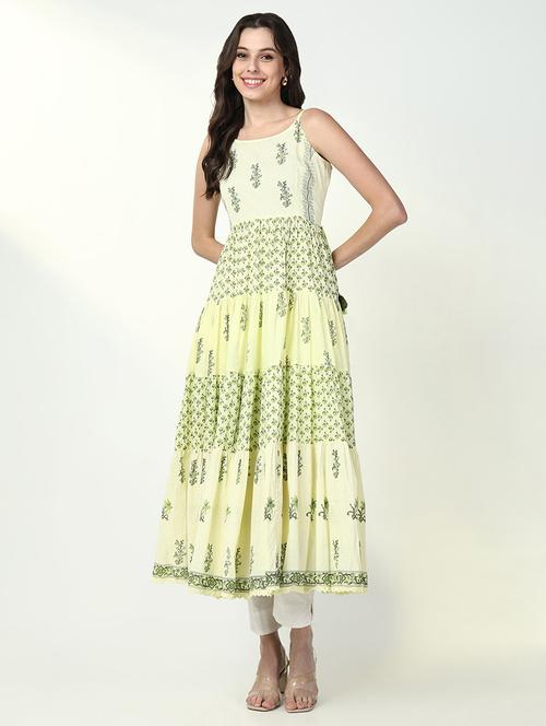 women yellow printed shoulder strap anarkali kurta - 21632741 - Standard Image - 0