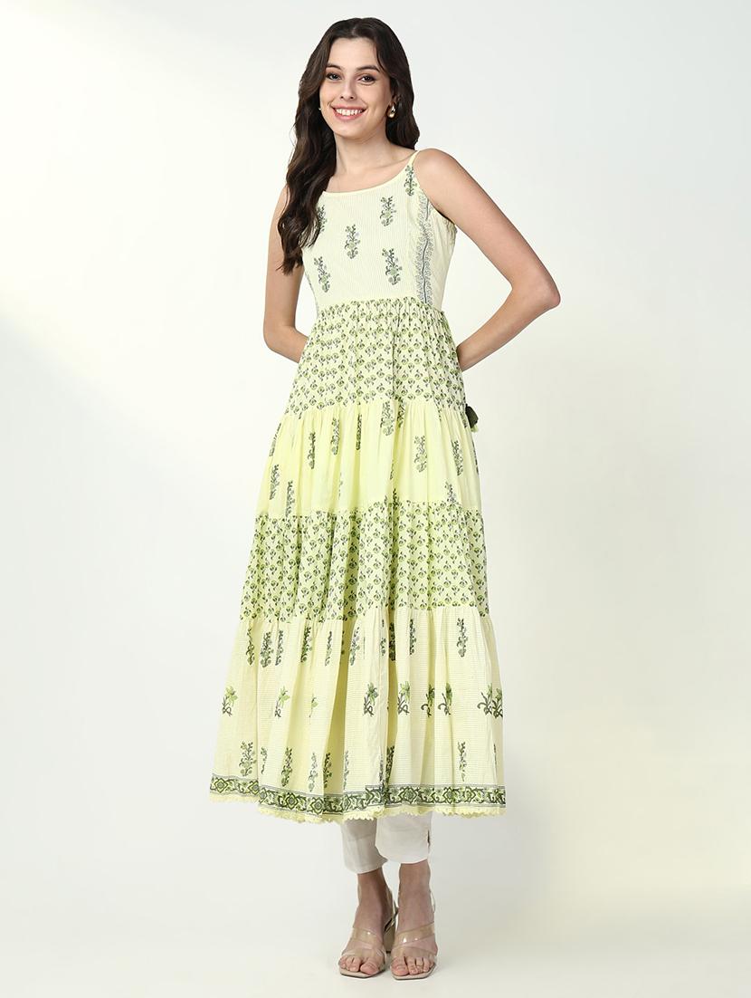 women yellow printed shoulder strap anarkali kurta - 21632741 - Zoom Image - 0