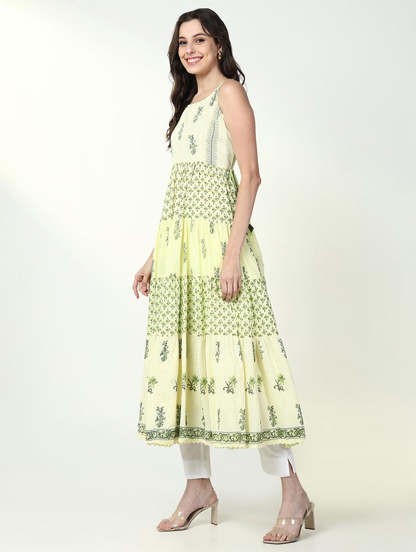 women yellow printed shoulder strap anarkali kurta - 21632741 - Standard Image - 4